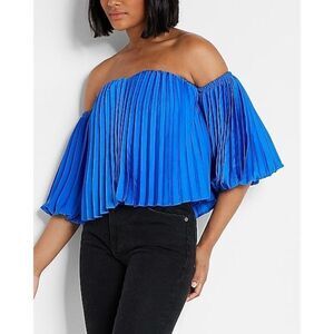 Express blue Pleated Off The Shoulder Balloon Sleeve Top Sz xs